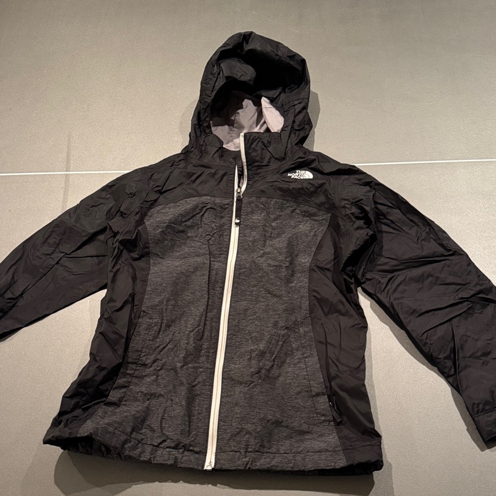 The North Face Kids Black and Gray Raincoat